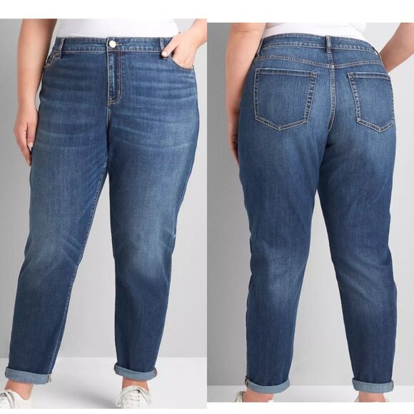 Lane Bryant Plus Size  Magic Waist Mid Rise Boyfriend Dark Wash Jeans Sz 14 - Picture 1 of 9